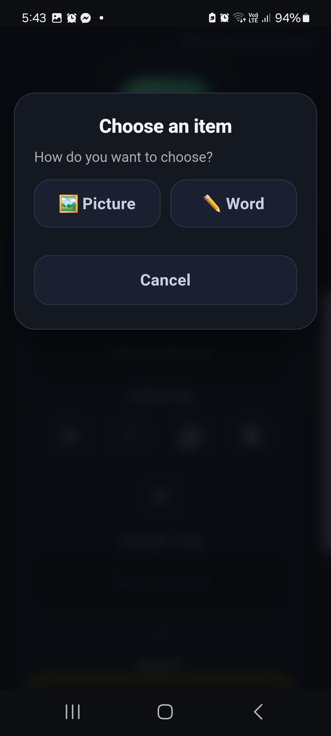 Choose an item as a picture or a word