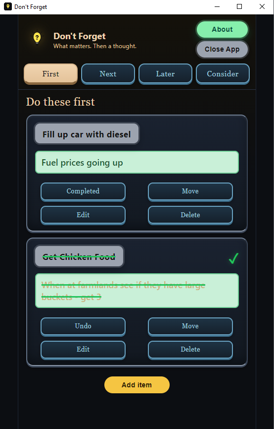 Don't Forget First tab with two farm jobs